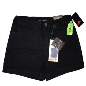 Woman’s Denim Black New Curvy Fit Ultra High Waist Rolled Hem Shorts 6